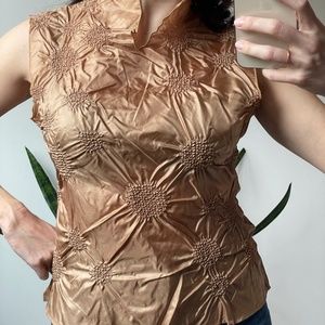 Unique high neck gold sleeveless tank